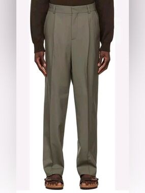Another Aspect 1.0 Mens Pleated Wool Trousers Grey Green  Tapered Sz 46 Italy